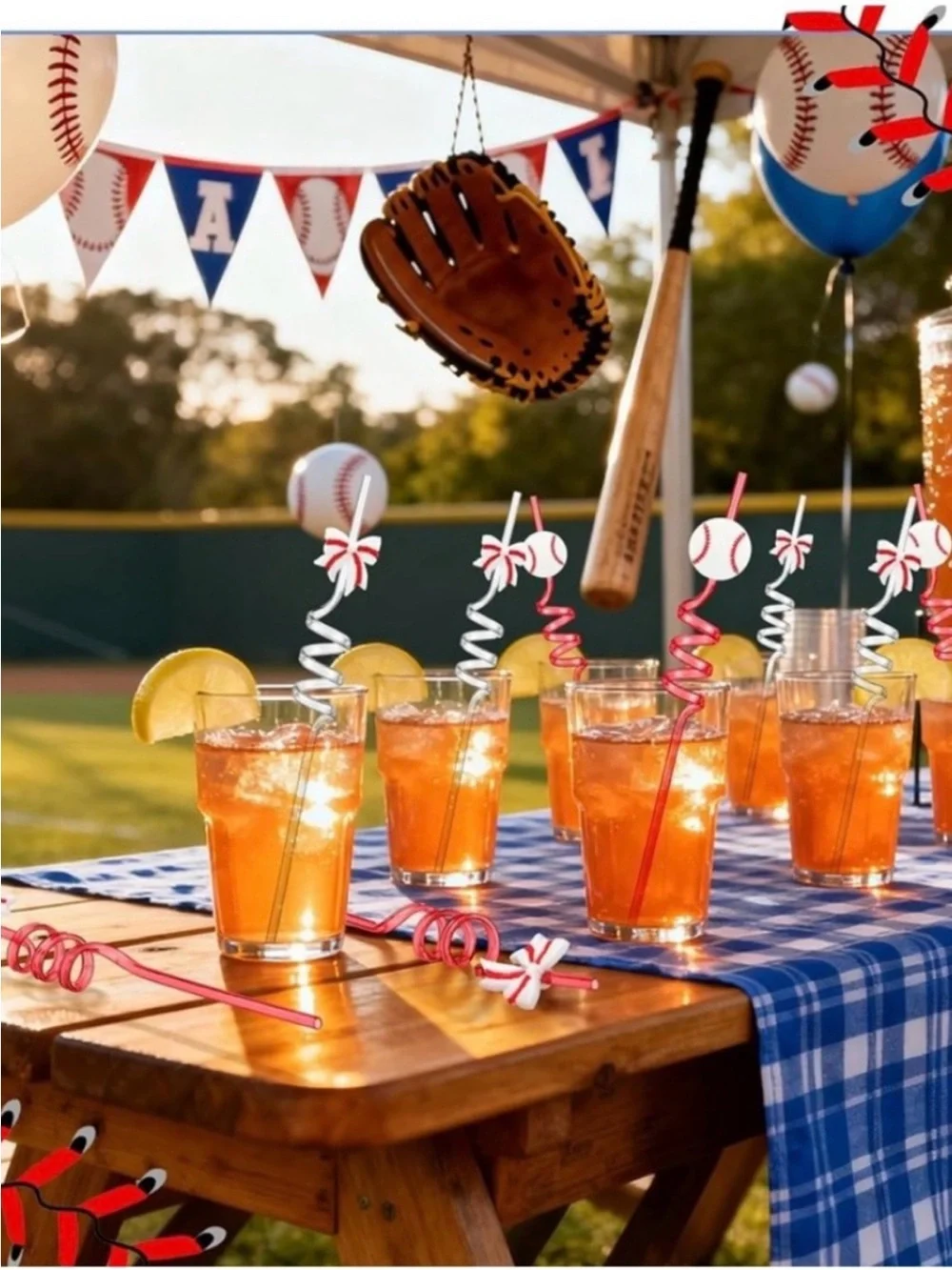 Unbranded Red & Clear Spiral Baseball Party Straws 24 NWT